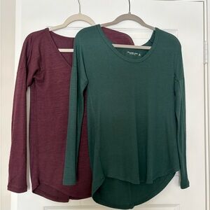 Abercrombie & Fitch Forest Green and Maroon Soft AF Long Sleeve Tees